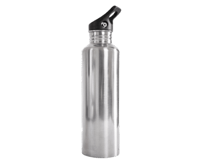 Photo d'une batterie TESLA 378Wh pour kit d'électrification ANNAD. Batterie en forme de gourde en inox.