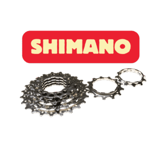 Afbeelding van een uitgesneden cassette met de titel "Shimano", verwijzend naar het merk van de cassette